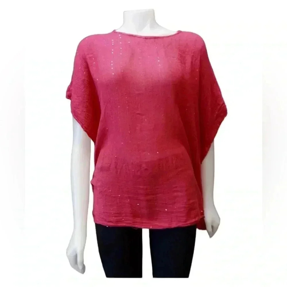 Charlie Paige Hot Pink Poncho Style Short Sleeve Sparkle  Top Size 0/S